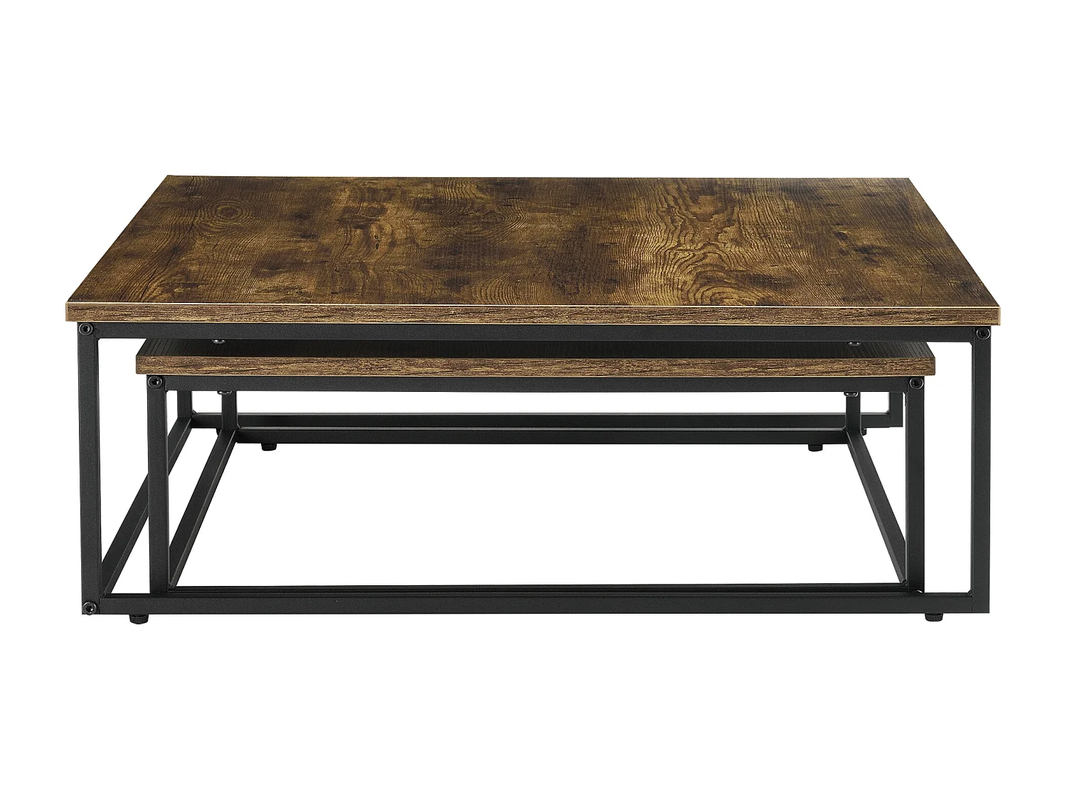 Lot de 2 tables basses gigognes Haninge carrées Effet bois foncé [en.casa]