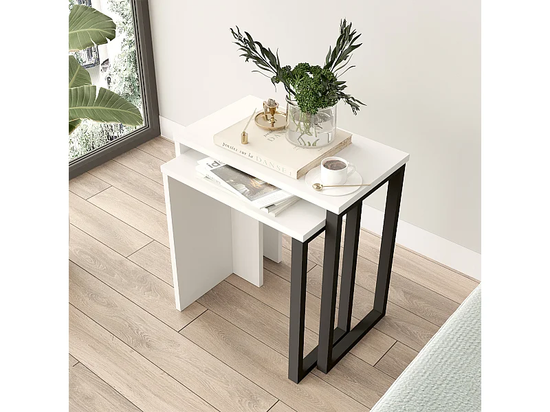 Lot de 2 tables basses gigognes Vesanto de tailles différentes blanc noir [en.casa]