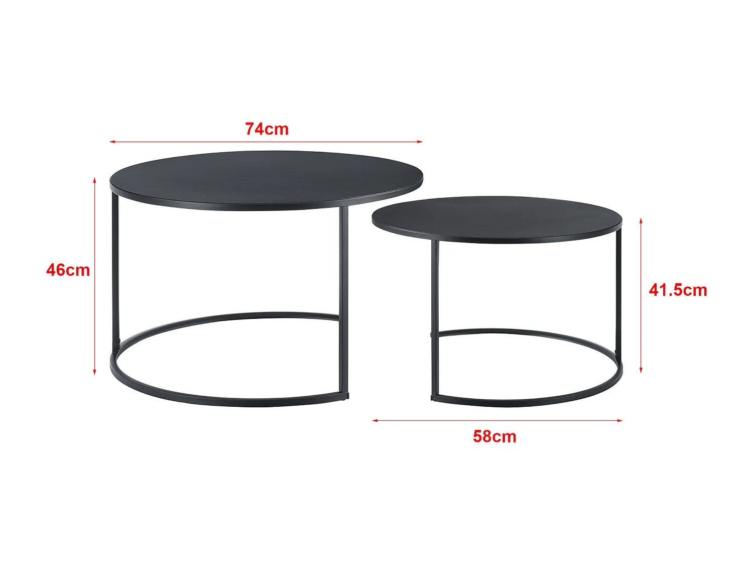 Lot de 2 Tables Basses Korenica Rondes Gigognes Noir [en.casa]