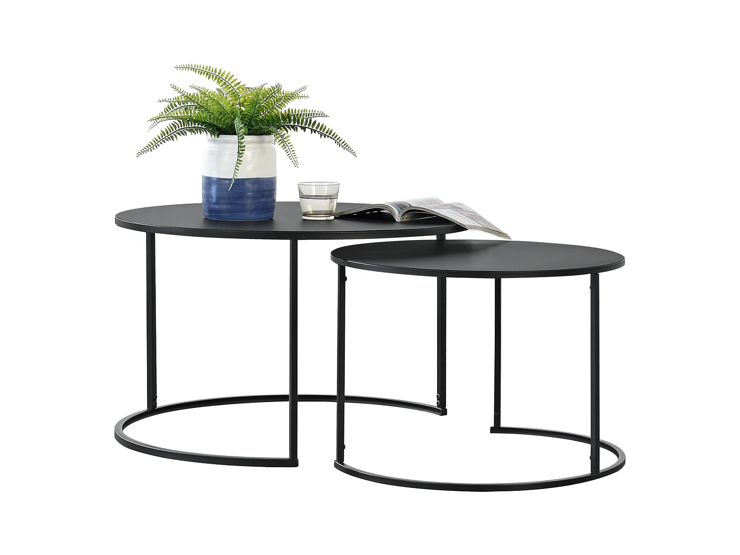Lot de 2 Tables Basses Korenica Rondes Gigognes Noir [en.casa]