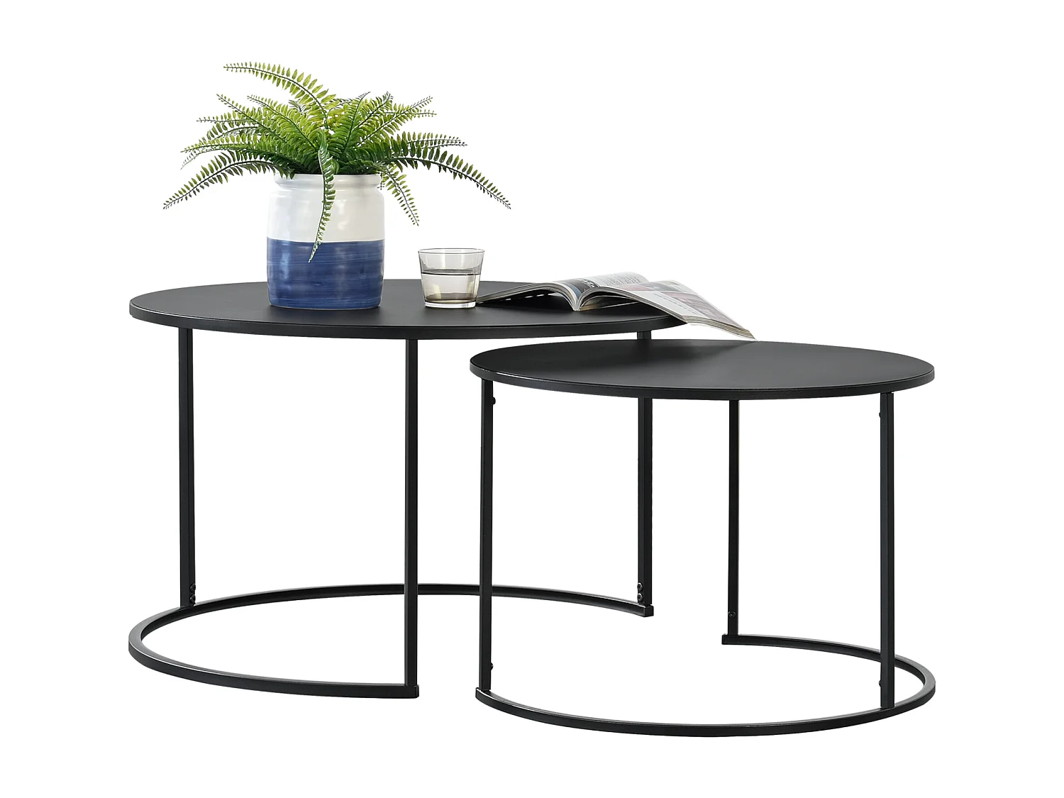 Lot de 2 Tables Basses Korenica Rondes Gigognes Noir [en.casa]