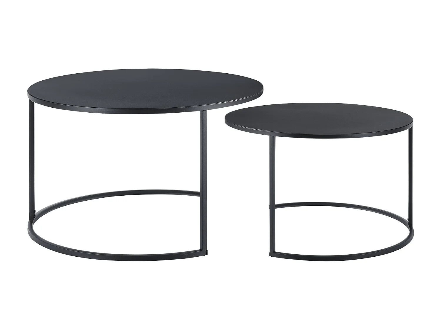 Lot de 2 Tables Basses Korenica Rondes Gigognes Noir [en.casa]