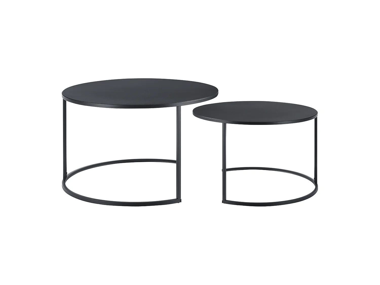 Lot de 2 Tables Basses Korenica Rondes Gigognes Noir [en.casa]