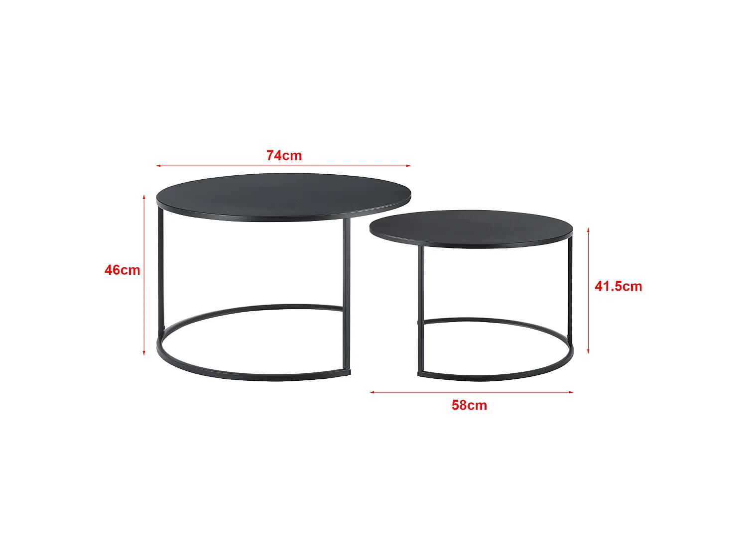 Lot de 2 Tables Basses Korenica Rondes Gigognes Noir [en.casa]