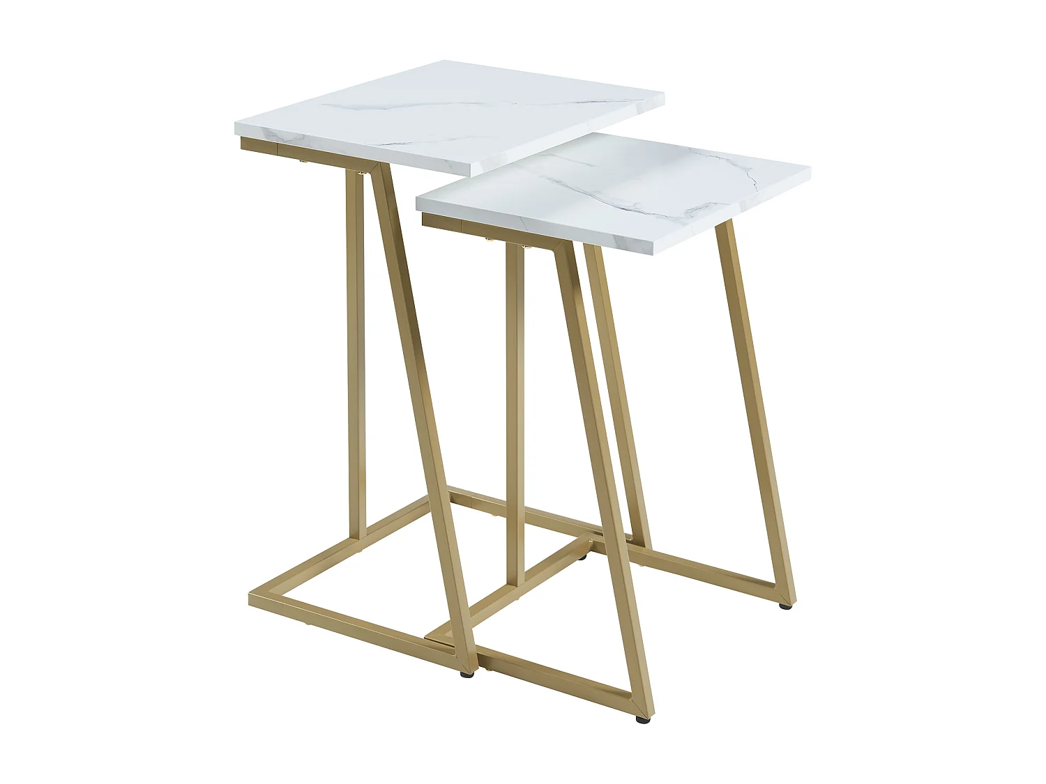 Lot de 2 tables basses gigognes Salem acier panneau de particules or effet marbre blanc [en.casa]