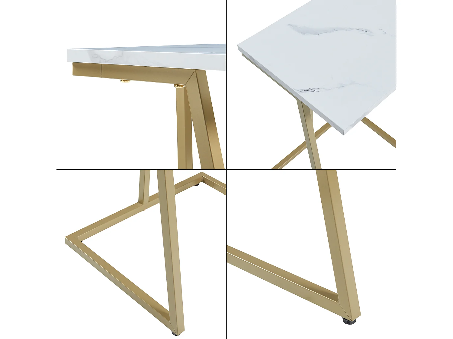 Lot de 2 tables basses gigognes Salem acier panneau de particules or effet marbre blanc [en.casa]
