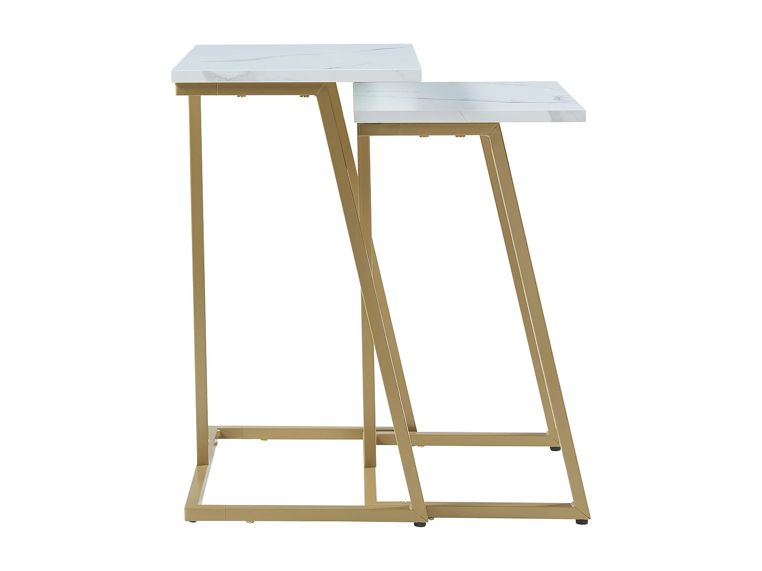 Lot de 2 tables basses gigognes Salem acier panneau de particules or effet marbre blanc [en.casa]