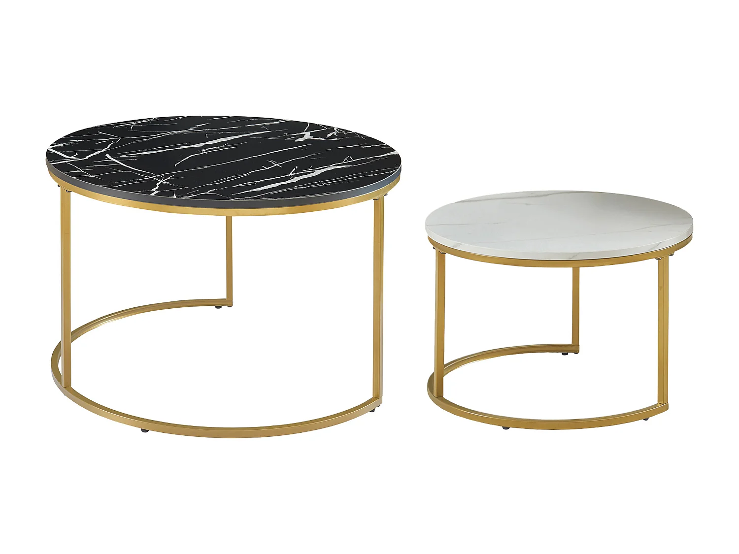 Set de 2 tables basses Christchurch rondes gigognes effet marbre noir blanc doré [en.casa]