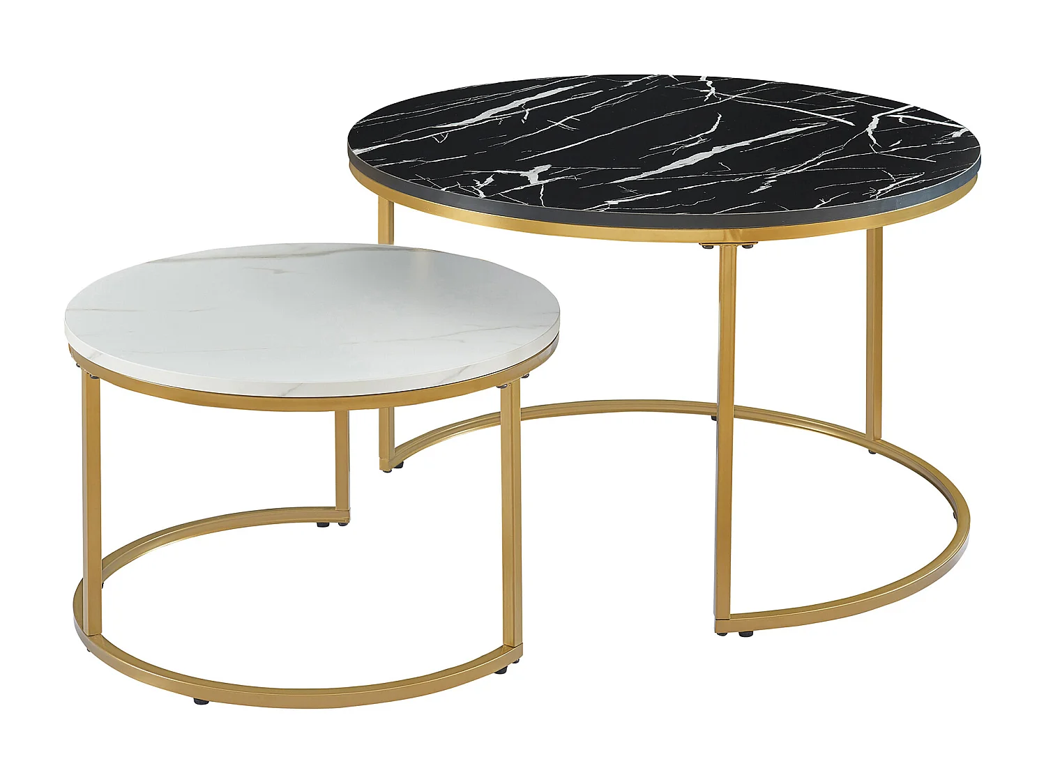 Set de 2 tables basses Christchurch rondes gigognes effet marbre noir blanc doré [en.casa]