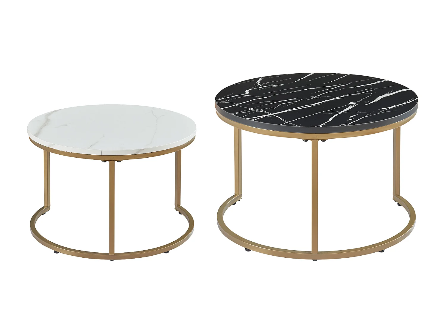 Set de 2 tables basses Christchurch rondes gigognes effet marbre noir blanc doré [en.casa]
