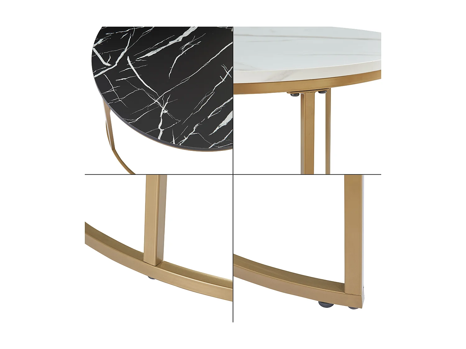 Set de 2 tables basses Christchurch rondes gigognes effet marbre noir blanc doré [en.casa]