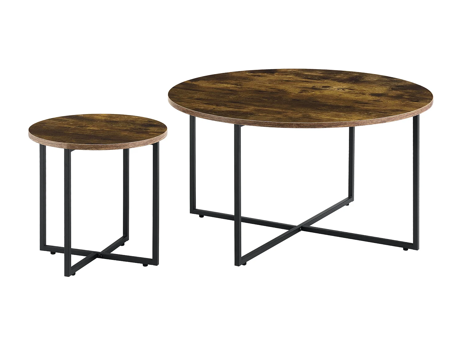Set de 2 tables basses gigognes Härjedalen Effet bois foncé Noir mat [en.casa]