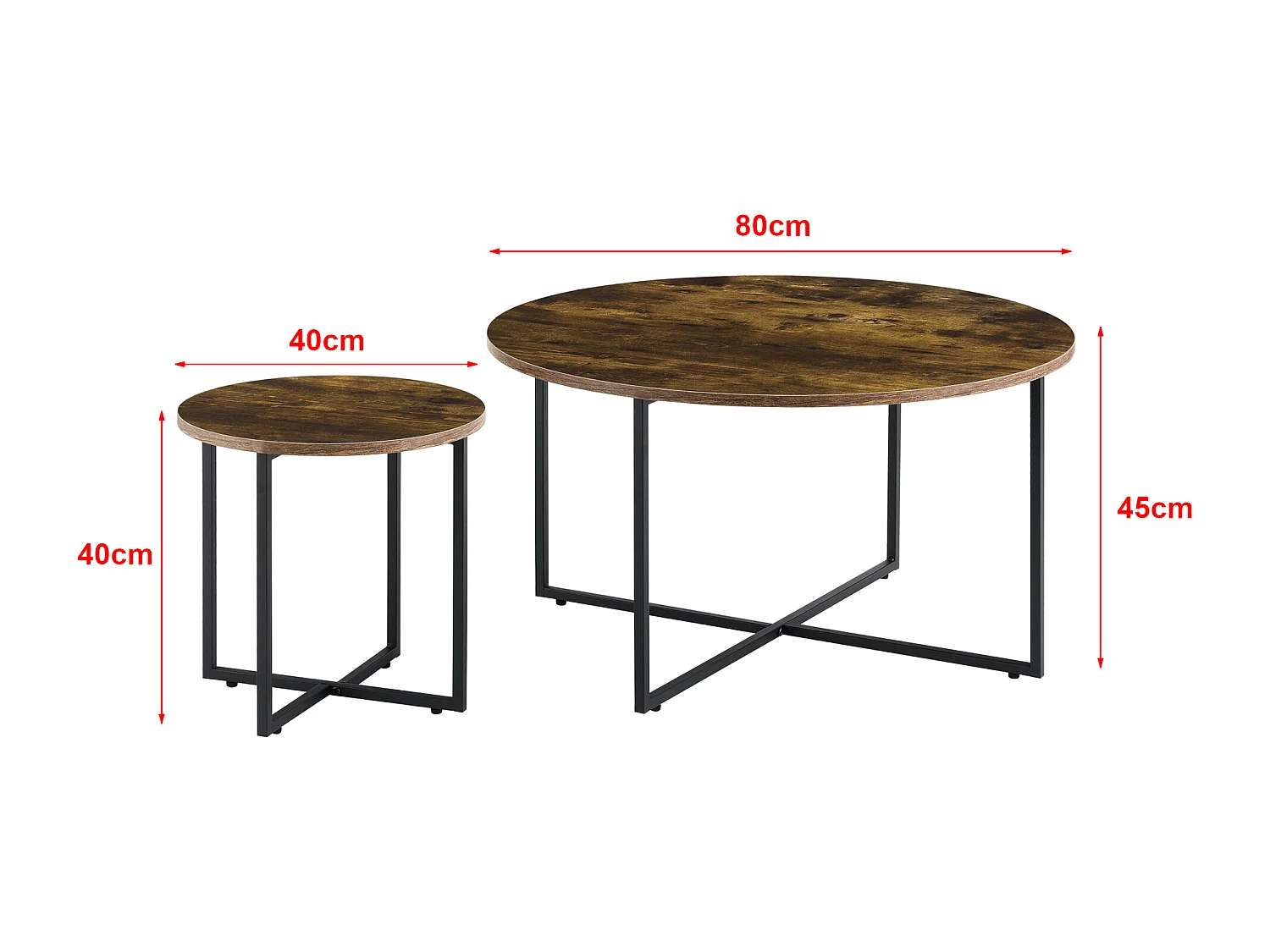 Set de 2 tables basses gigognes Härjedalen Effet bois foncé Noir mat [en.casa]