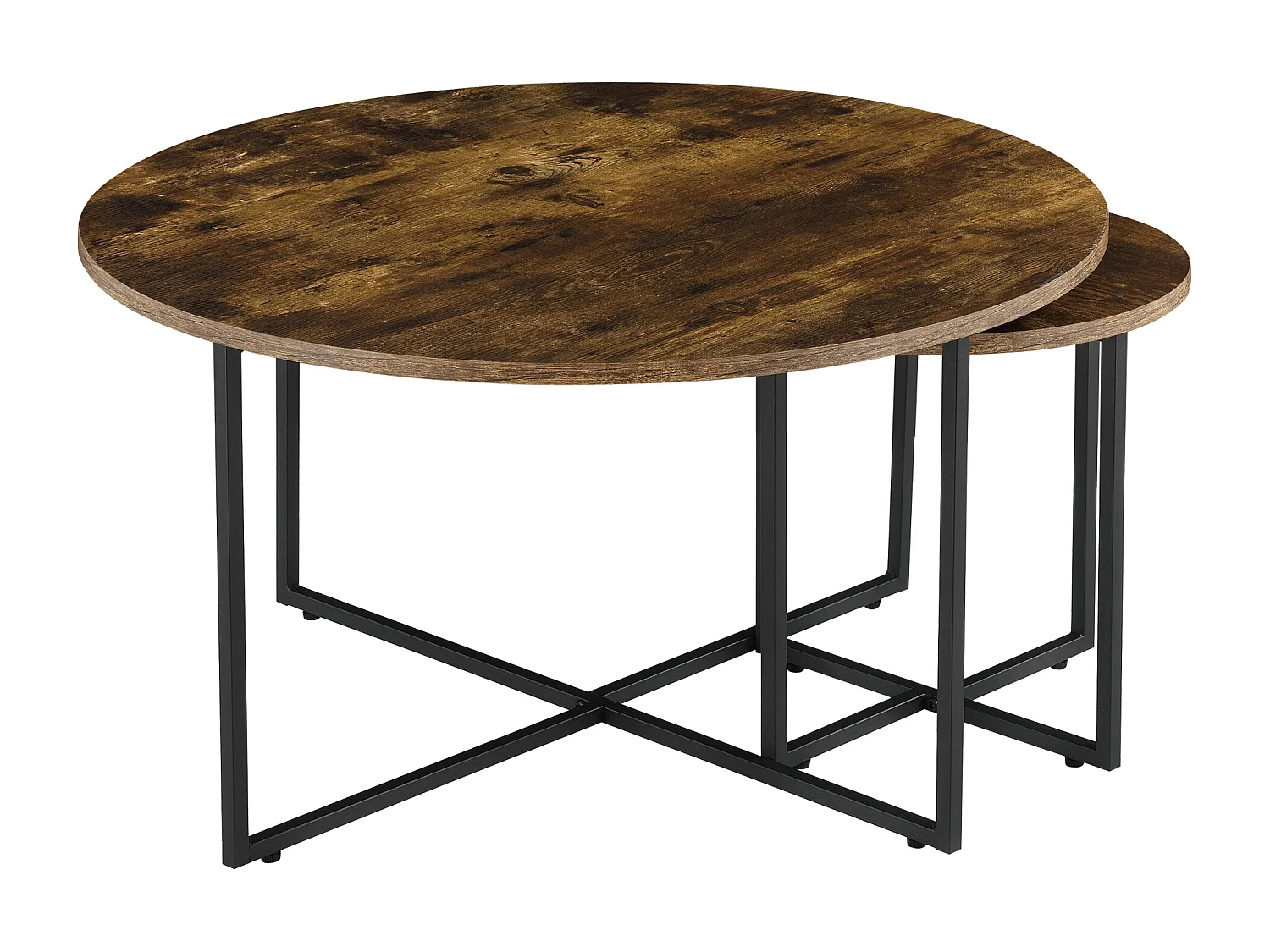 Set de 2 tables basses gigognes Härjedalen Effet bois foncé Noir mat [en.casa]