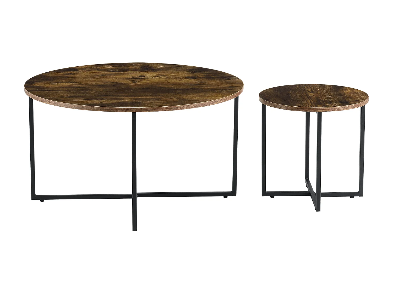 Set de 2 tables basses gigognes Härjedalen Effet bois foncé Noir mat [en.casa]