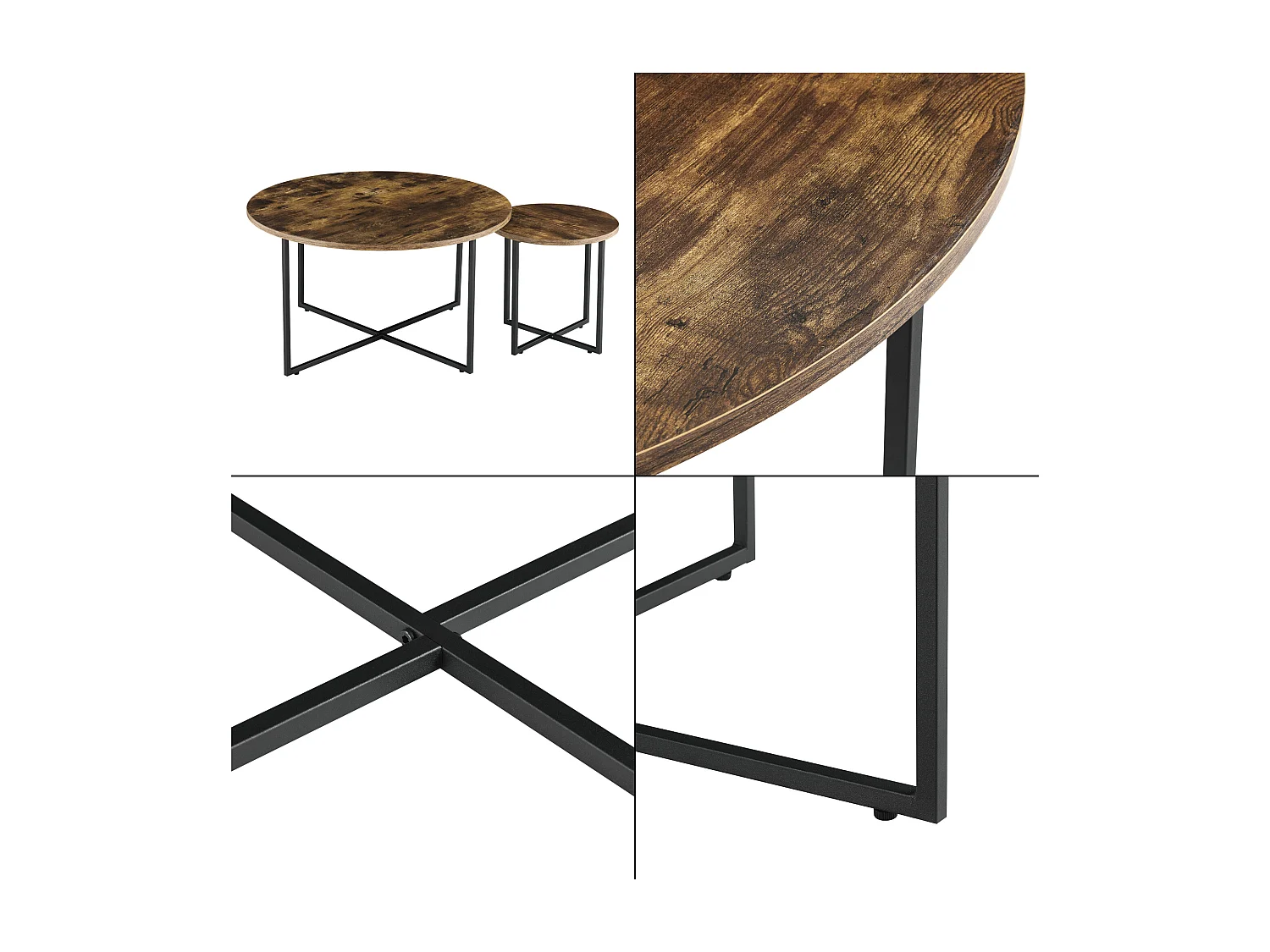 Set de 2 tables basses gigognes Härjedalen Effet bois foncé Noir mat [en.casa]