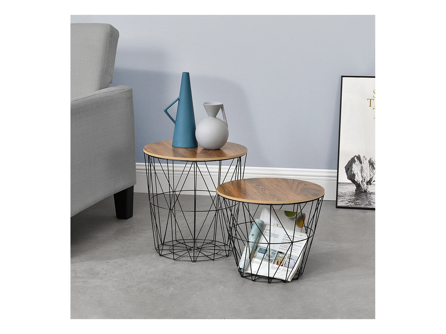 Set de 2 Tables Gigognes Codogno Plusieurs Tailles Chêne Antique Noir [en.casa]