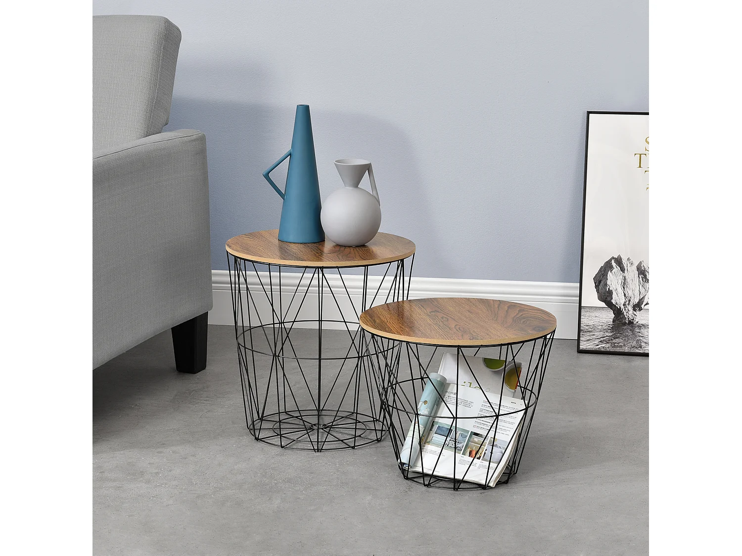 Set de 2 Tables Gigognes Codogno Plusieurs Tailles Chêne Antique Noir [en.casa]