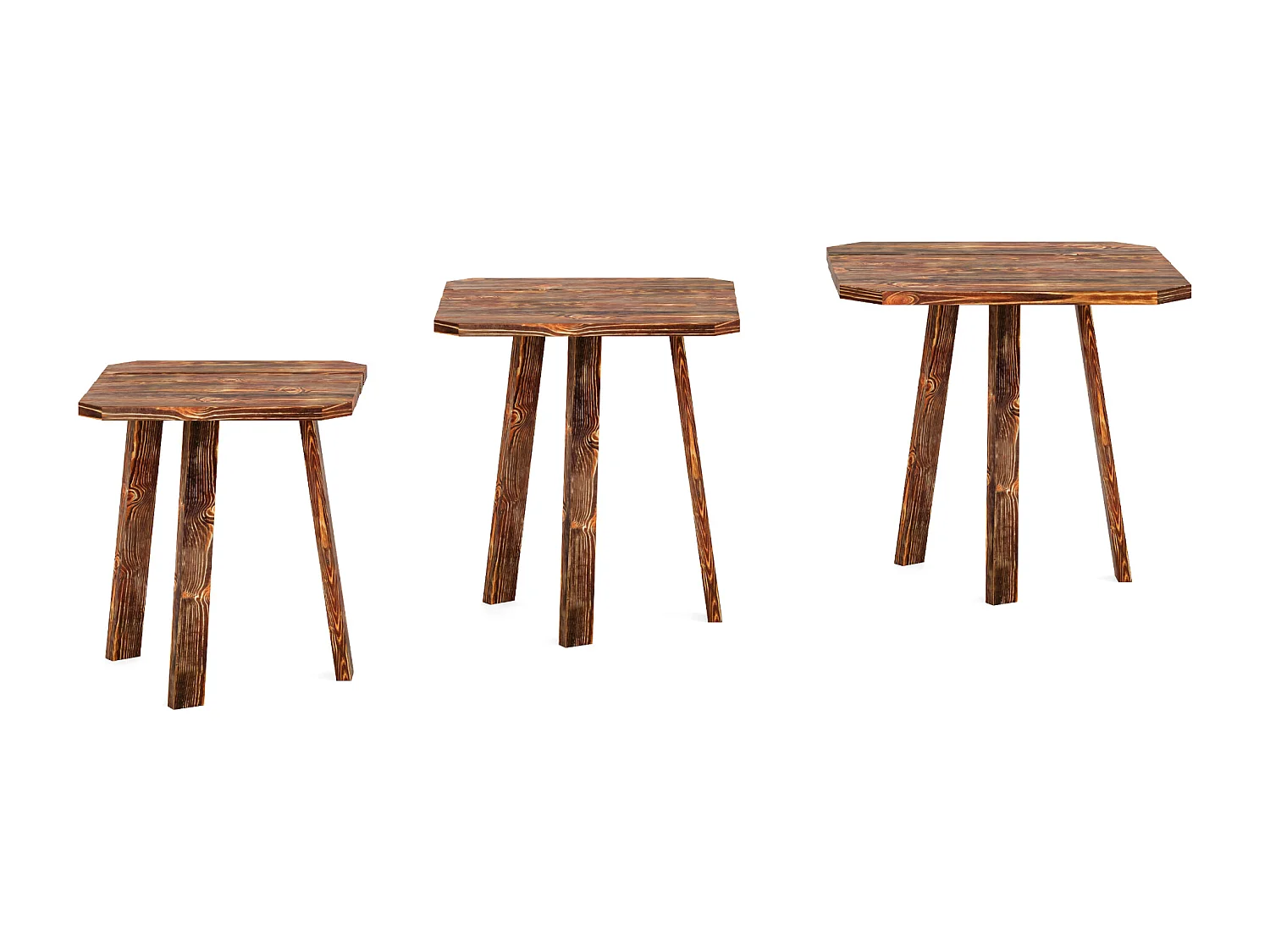 Lot de 3 tables basses gigognes Masku bois de pin 40 - 50 x 30 x 30 cm bois foncé [en.casa]