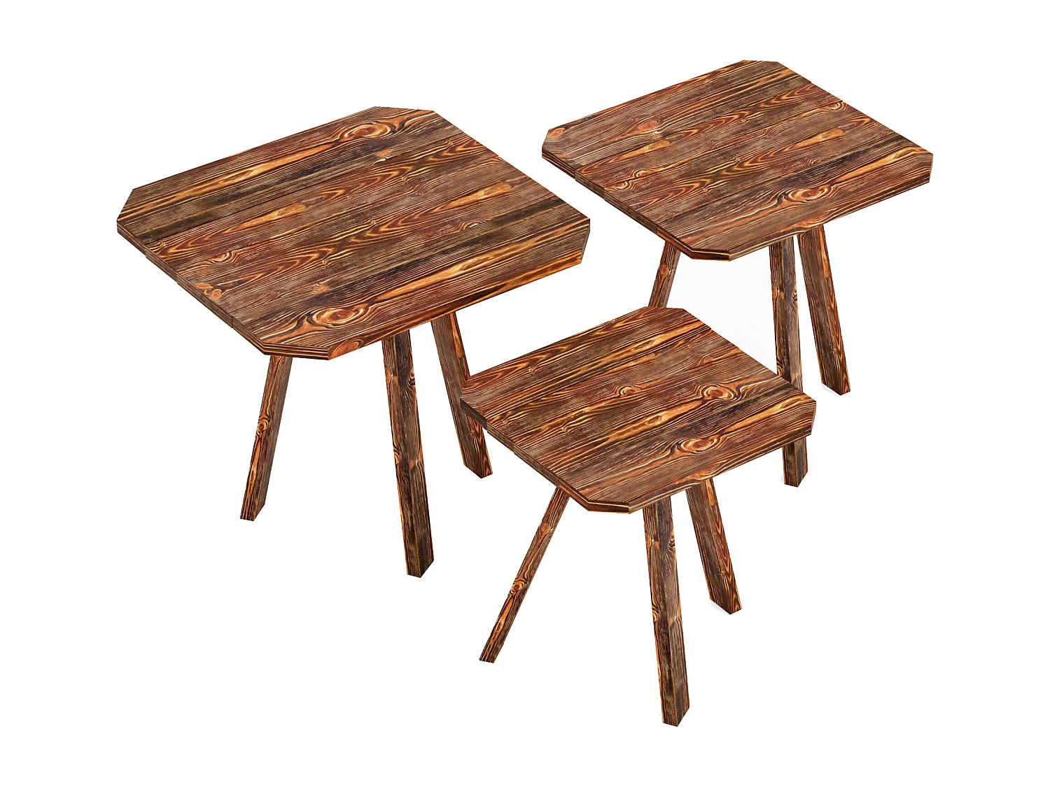 Lot de 3 tables basses gigognes Masku bois de pin 40 - 50 x 30 x 30 cm bois foncé [en.casa]