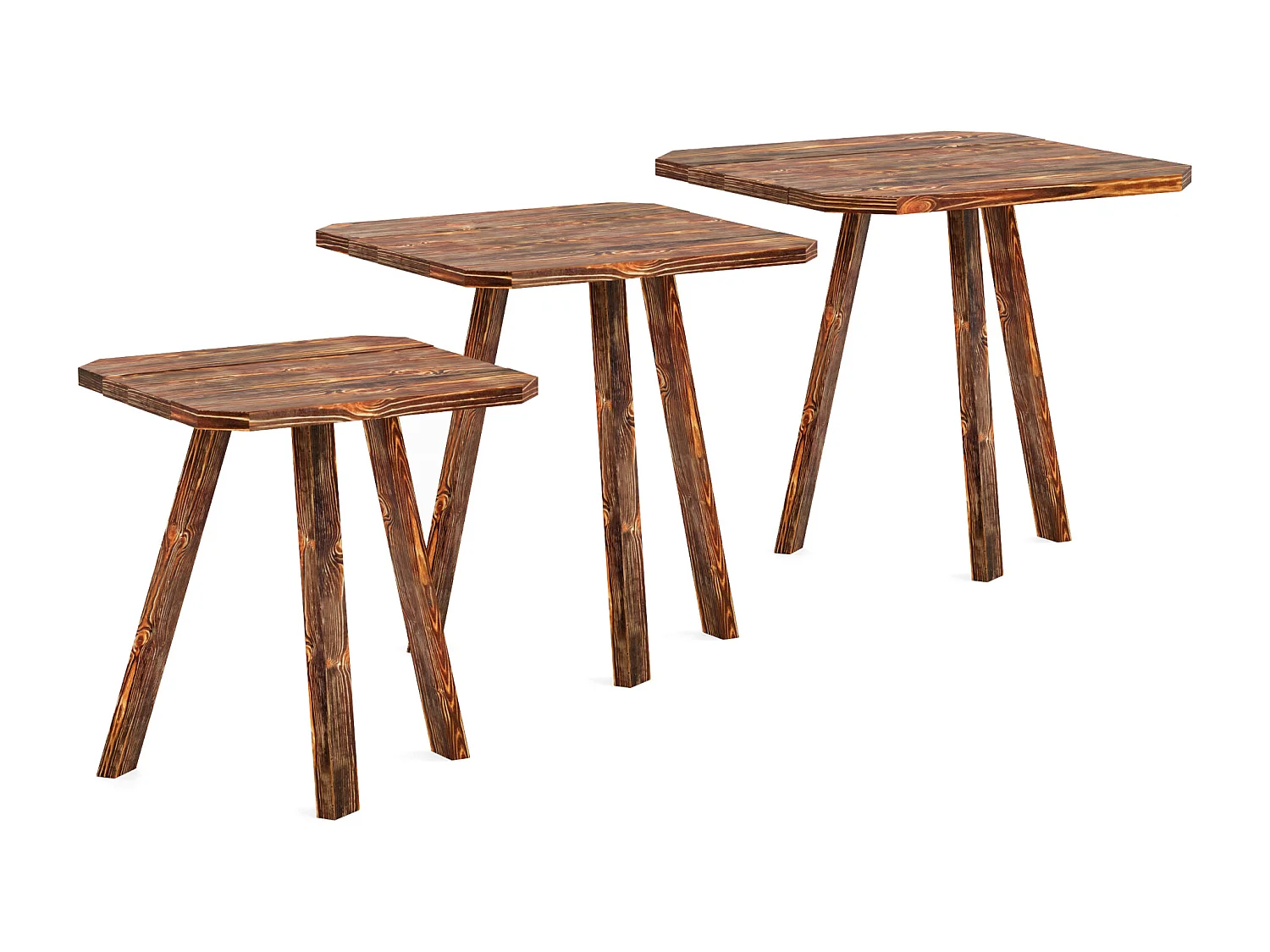 Lot de 3 tables basses gigognes Masku bois de pin 40 - 50 x 30 x 30 cm bois foncé [en.casa]