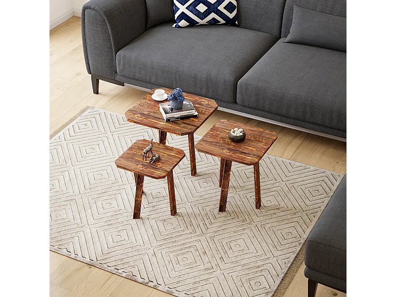 Lot de 3 tables basses gigognes Masku bois de pin 40 - 50 x 30 x 30 cm bois foncé [en.casa]