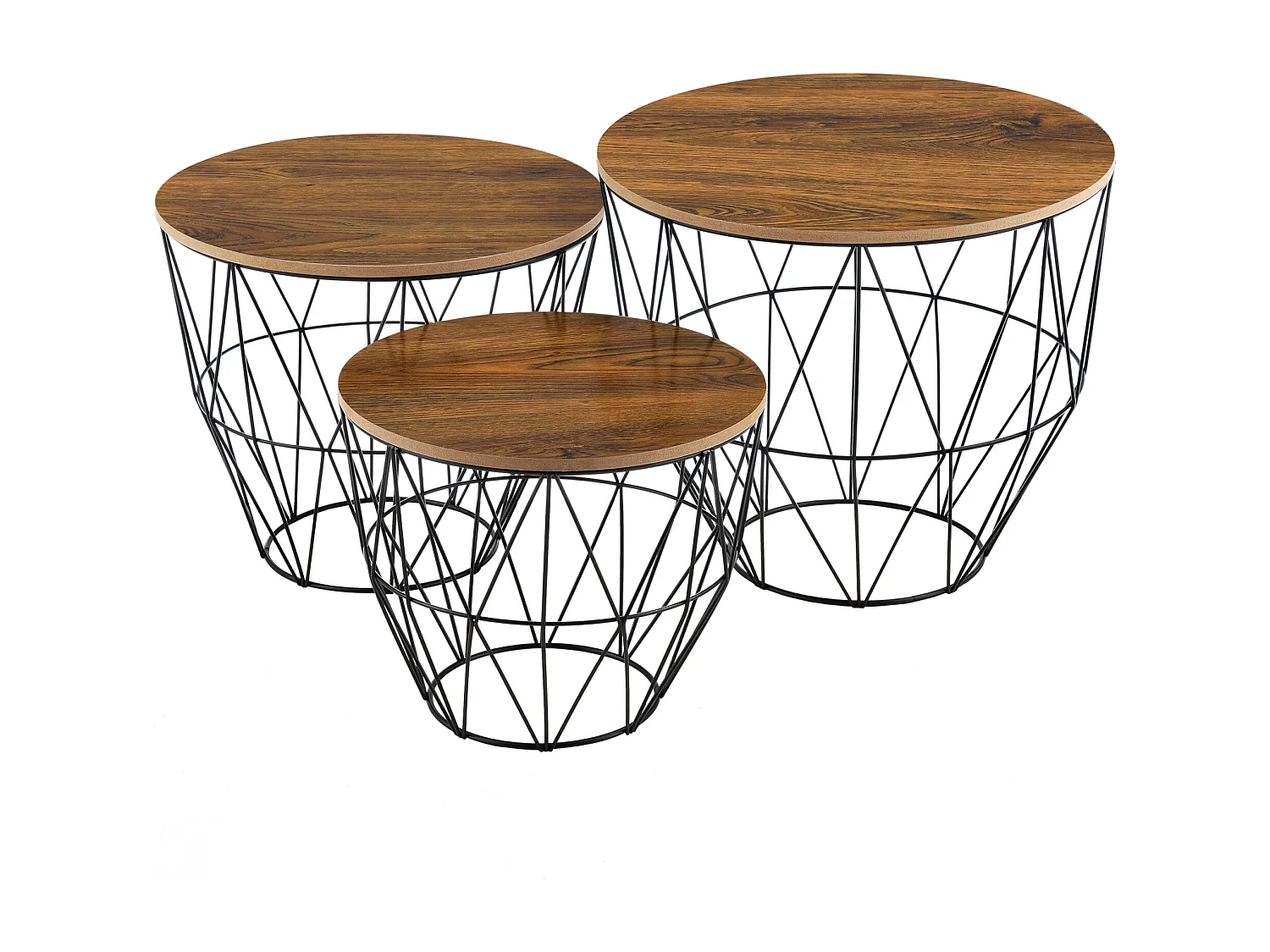 Set de 3 Tables Gigognes Padua Plusieurs Tailles Effet Chêne Antique Noir [en.casa]