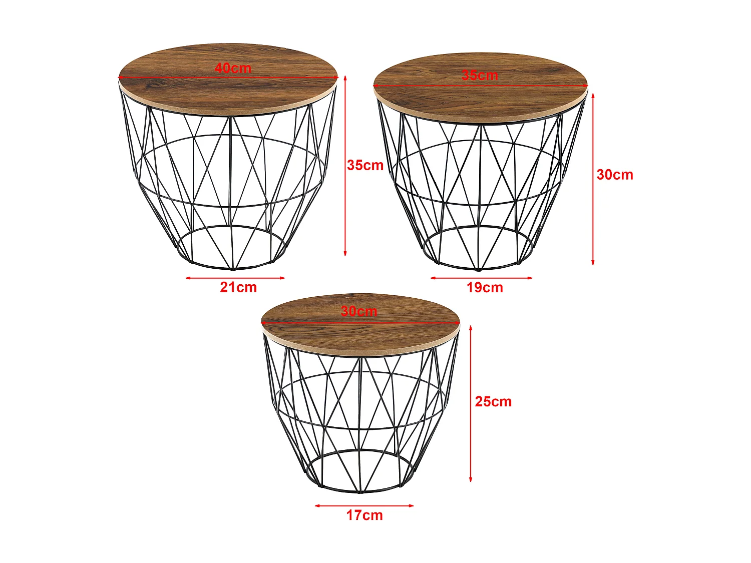 Set de 3 Tables Gigognes Padua Plusieurs Tailles Effet Chêne Antique Noir [en.casa]