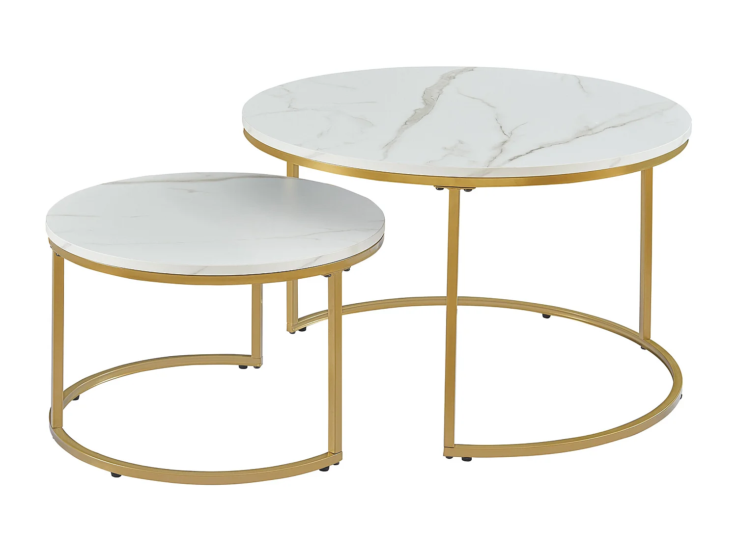 Set de 2 tables basses Christchurch rondes gigognes effet marbre blanc doré [en.casa]