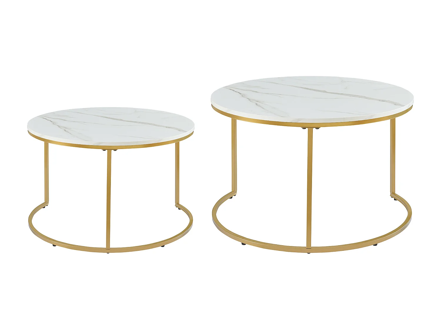 Set de 2 tables basses Christchurch rondes gigognes effet marbre blanc doré [en.casa]