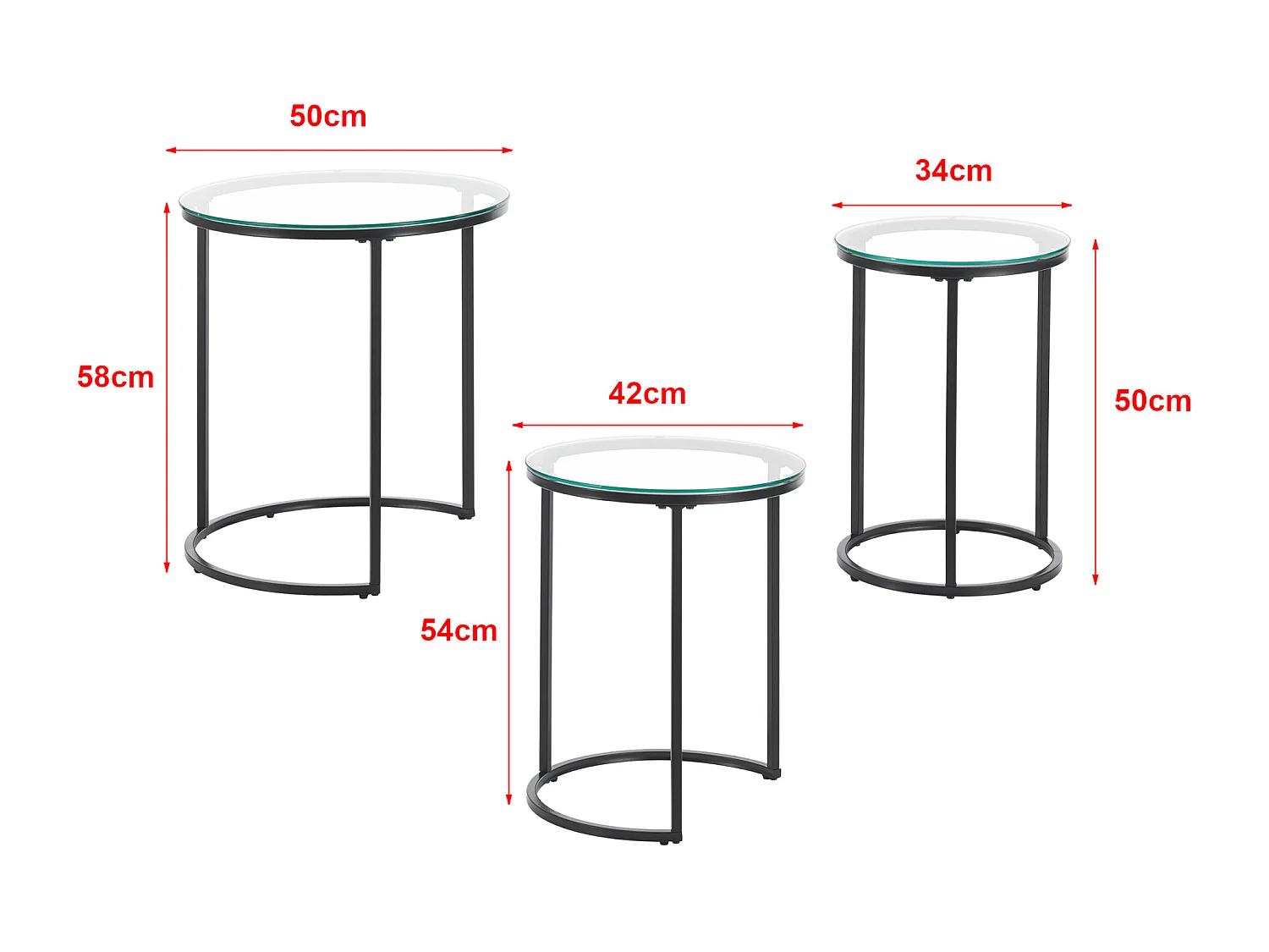 Set de 3 tables d'appoint Kyyjärvi rondes gigognes verre clair [en.casa]