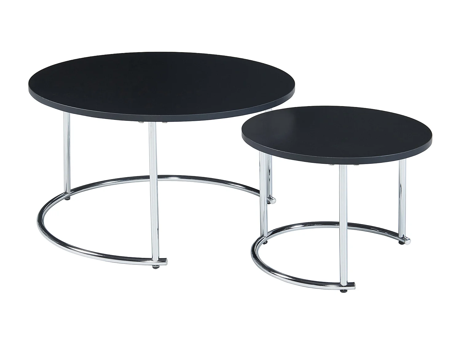 Set de 2 tables basses Christchurch rondes gigognes noir chrome [en.casa]
