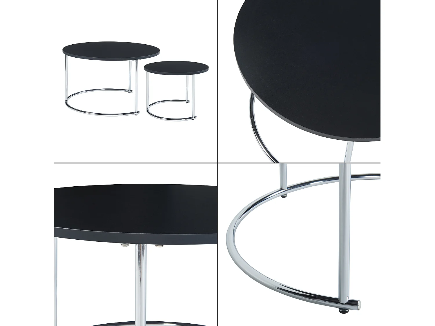 Set de 2 tables basses Christchurch rondes gigognes noir chrome [en.casa]