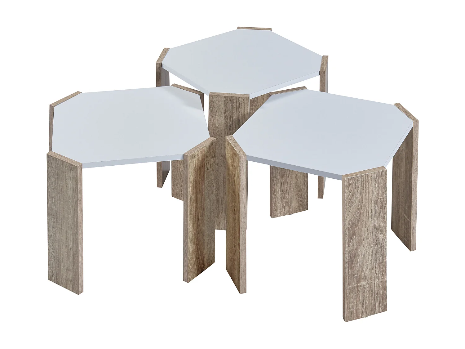 Ensemble de 3 tables basses gigognes Rantasalmi blanc effet chêne [en.casa]