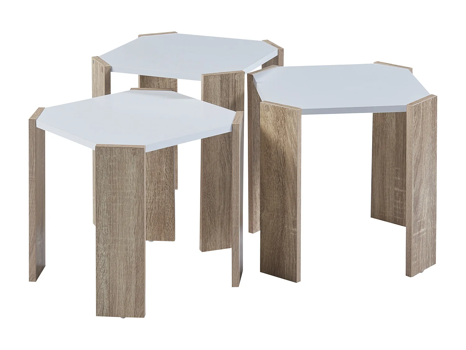 Ensemble de 3 tables basses gigognes Rantasalmi blanc effet chêne [en.casa]