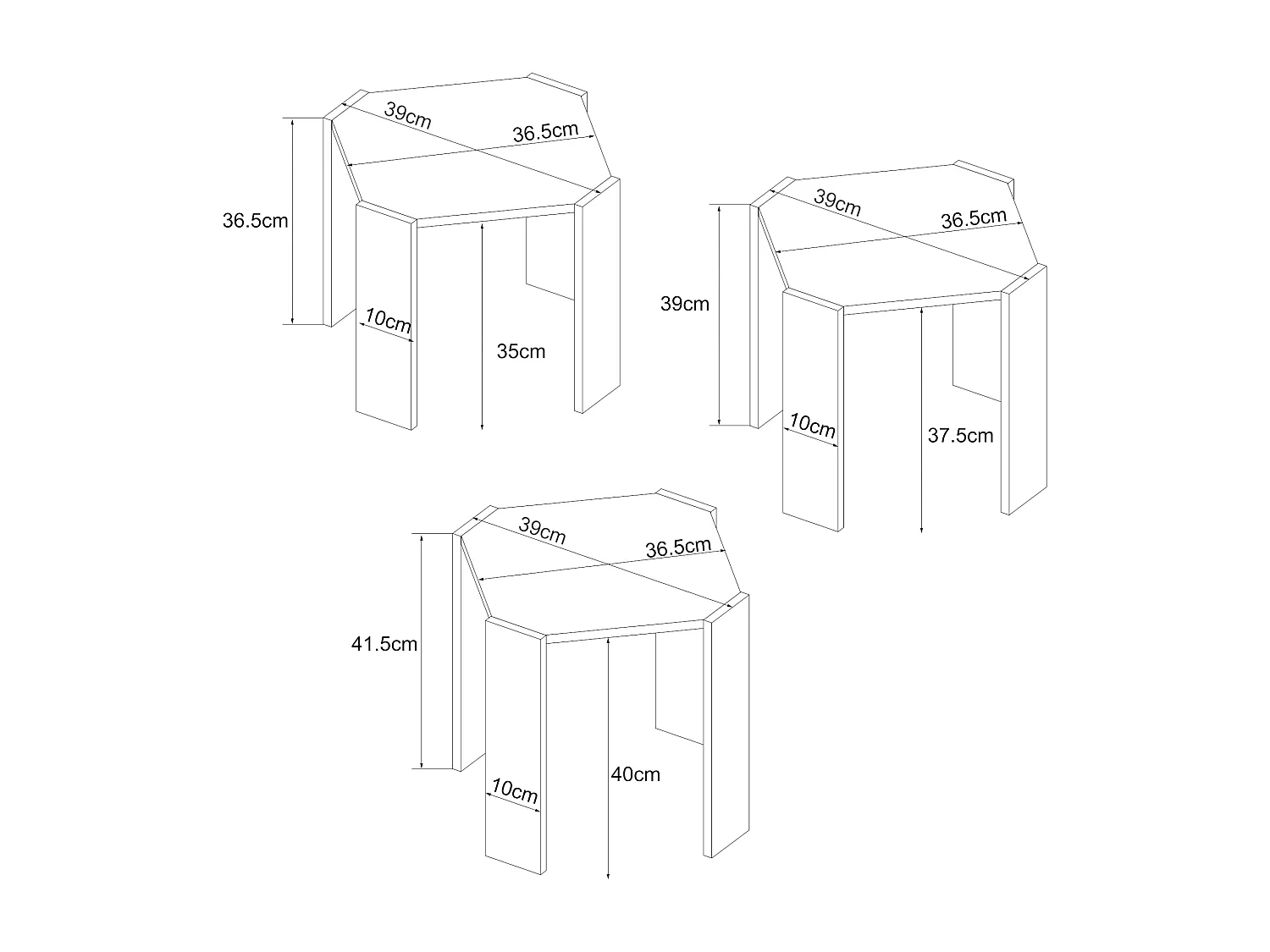 Ensemble de 3 tables basses gigognes Rantasalmi blanc effet chêne [en.casa]
