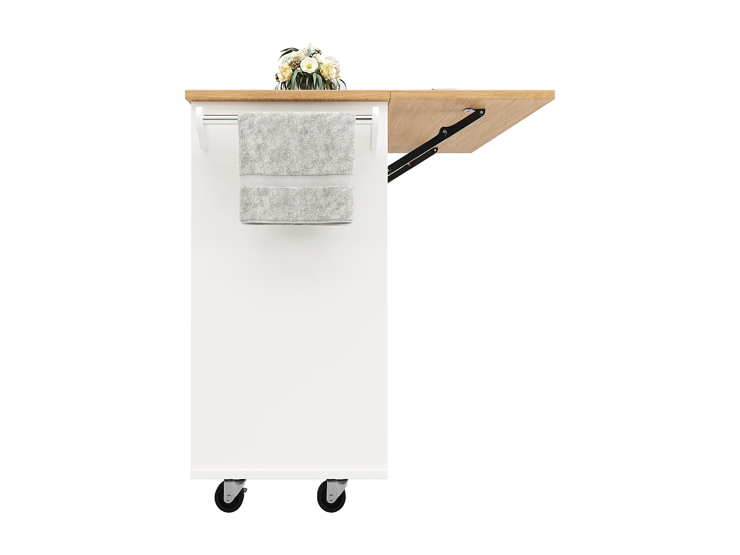 Ilot central de cuisine - chariot à roulette avec plateau extensible - 2 tiroirs et 1 portes - Blanc