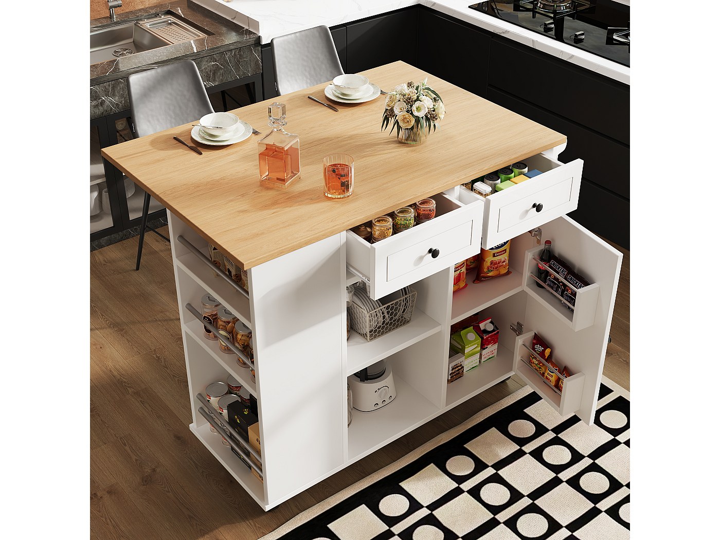 Buffet、meuble de bar、chariot à roulette avec plateau escamotable - 2 ...