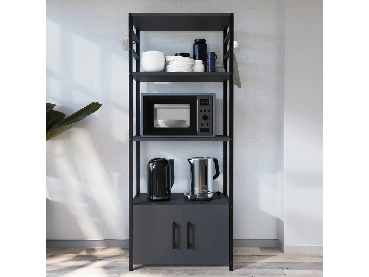 Etagère de cuisine Arhuni 139 x 56 x 30 cm noir anthracite
