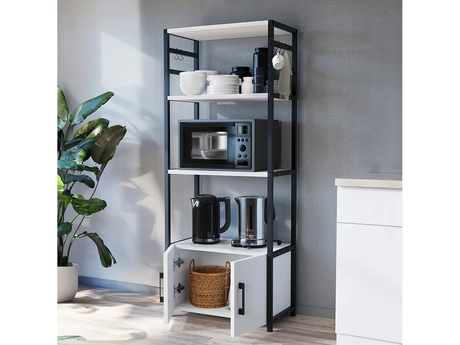 Etagère de cuisine Arhuni 139 x 56 x 30 cm noir blanc [en.casa]