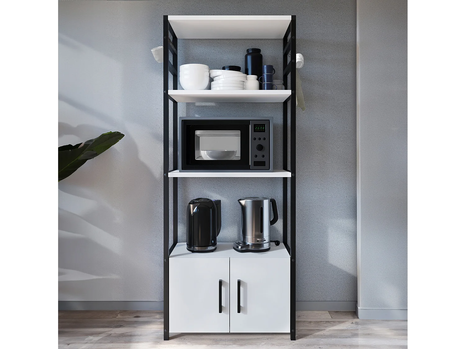 Etagère de cuisine Arhuni 139 x 56 x 30 cm noir blanc [en.casa]
