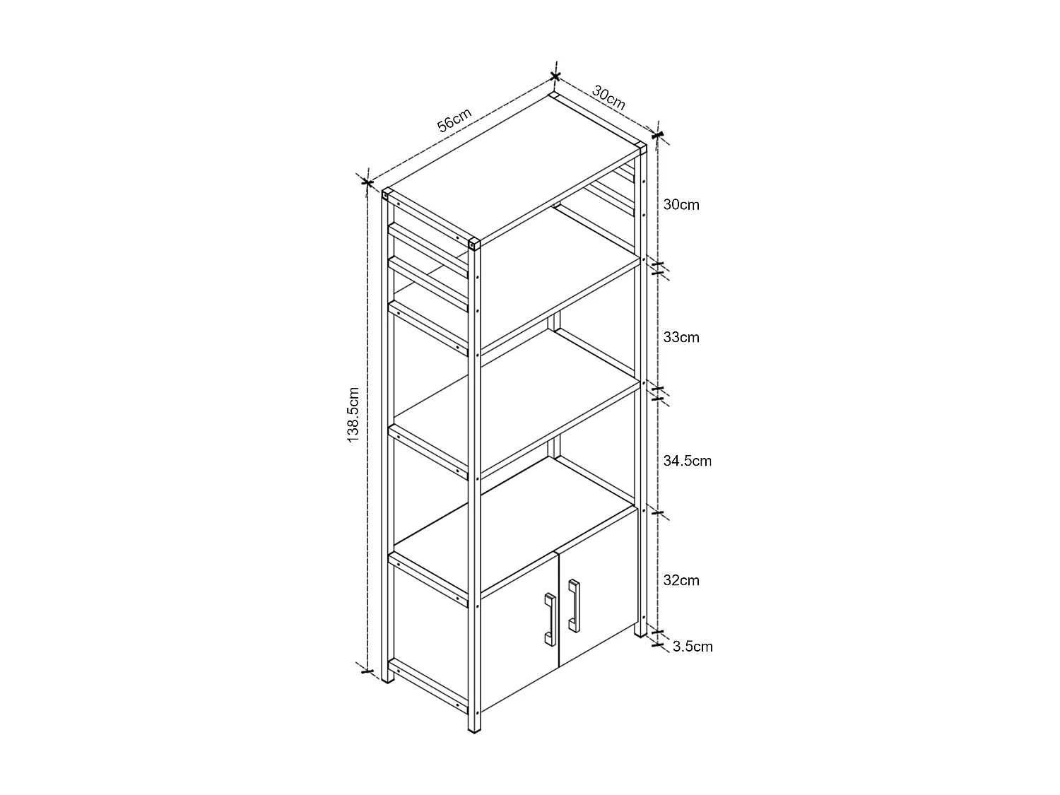 Etagère de cuisine Arhuni 139 x 56 x 30 cm noir blanc [en.casa]