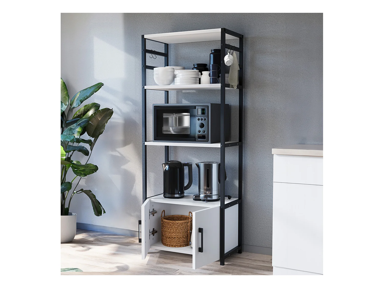 Etagère de cuisine Arhuni 139 x 56 x 30 cm noir blanc [en.casa]