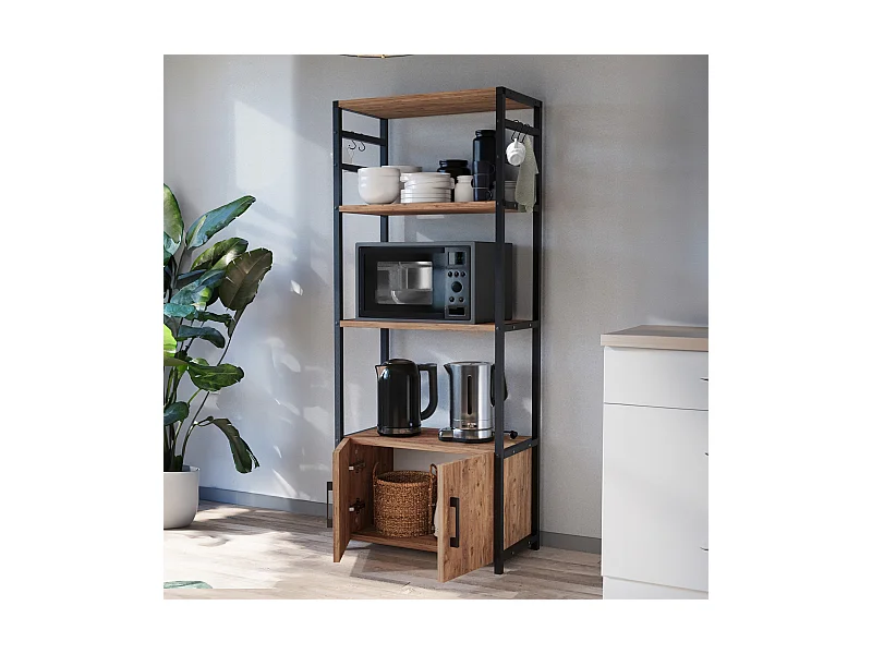 Étagère de cuisine Arhuni 139 x 56 x 30 cm noir effet chêne [en.casa]