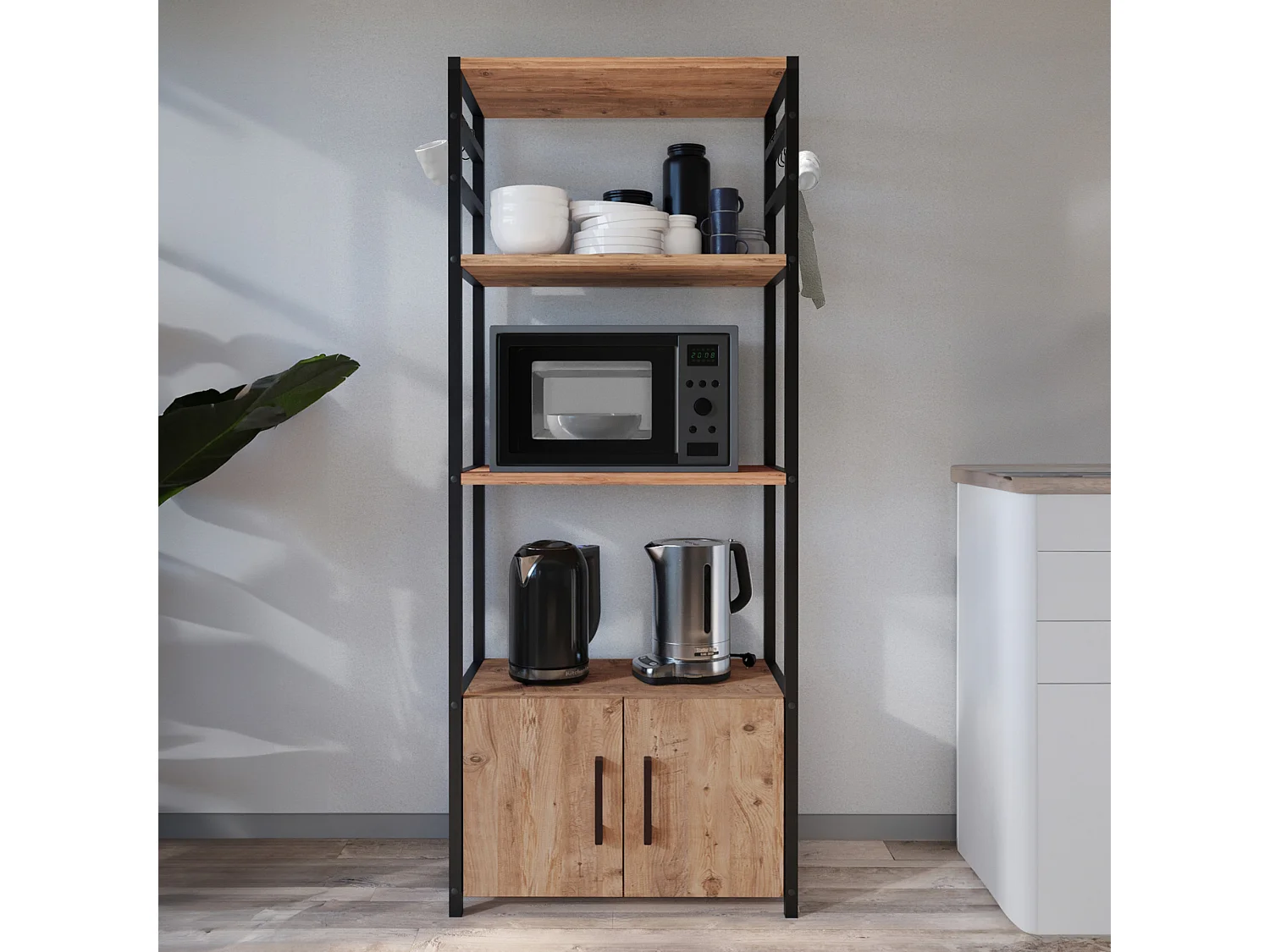 Étagère de cuisine Arhuni 139 x 56 x 30 cm noir effet chêne [en.casa]