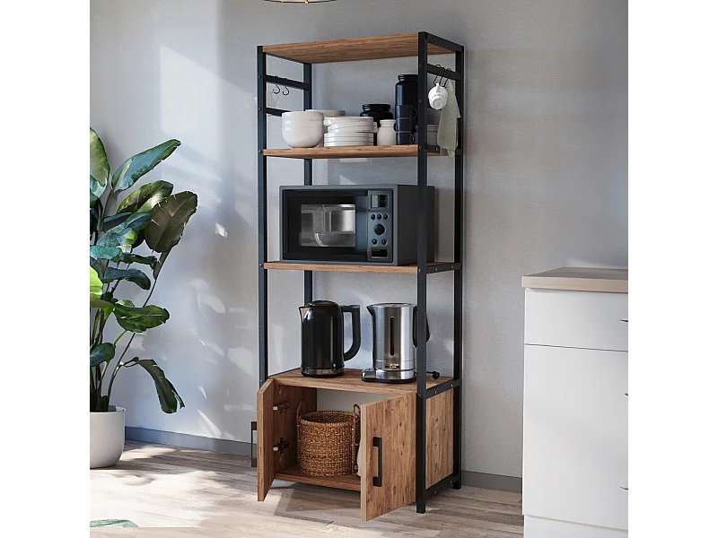 Étagère de cuisine Arhuni 139 x 56 x 30 cm noir effet chêne [en.casa]