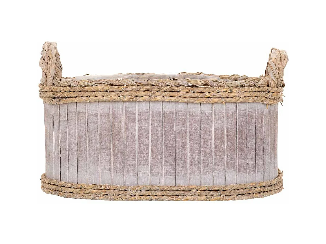 Conjunto de 3 cestos ovais de madeira cinza