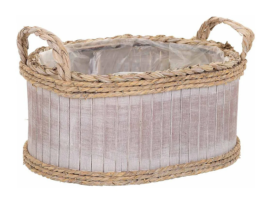 Set mit 3 ovalen grauen Holzkörben