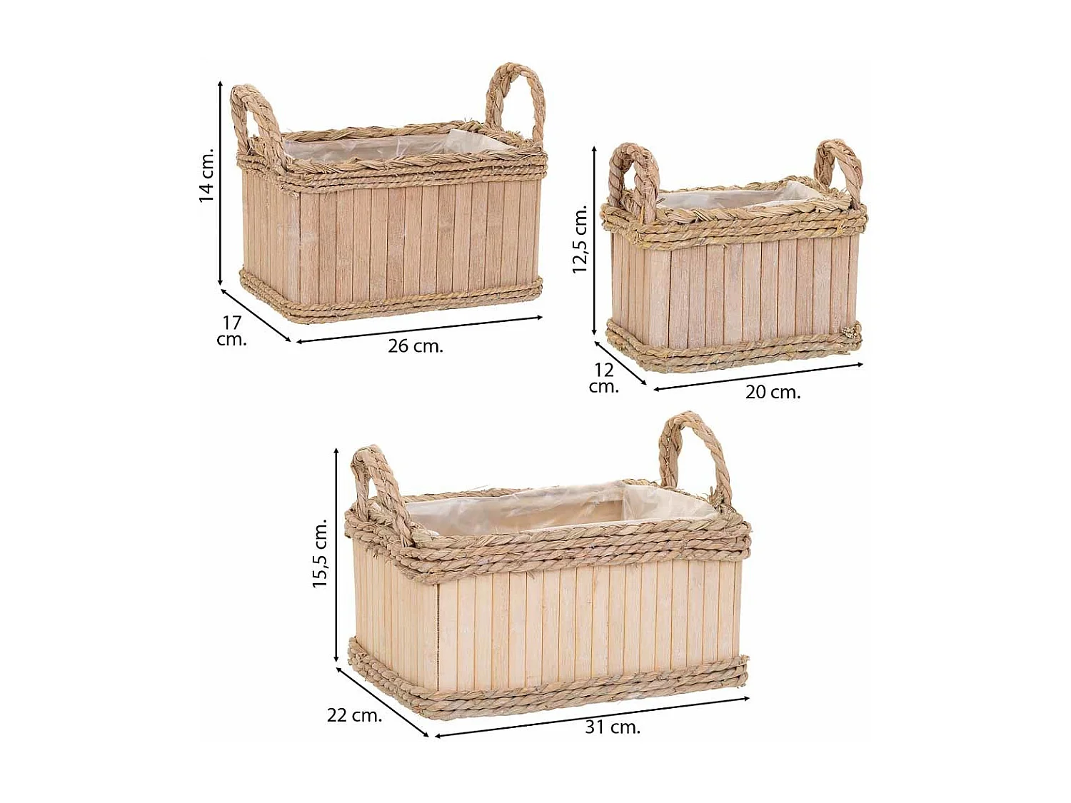 Ensemble de 3 paniers ovales en bois marron