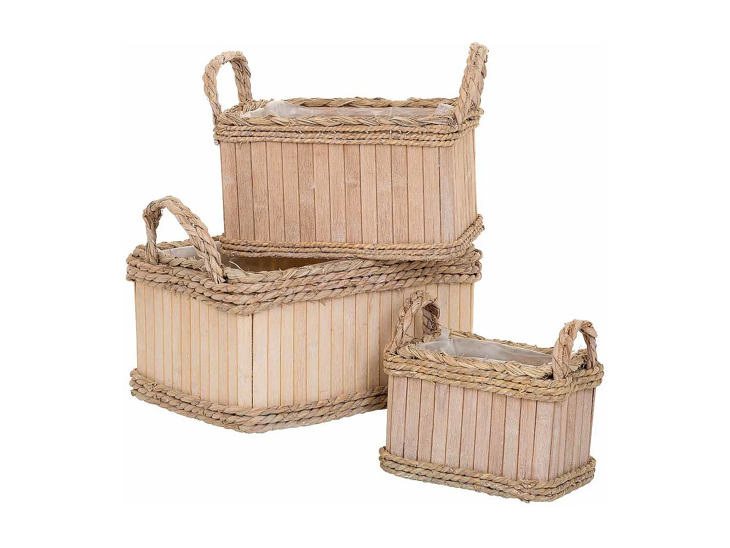 Set mit 3 ovalen braunen Holzkörben